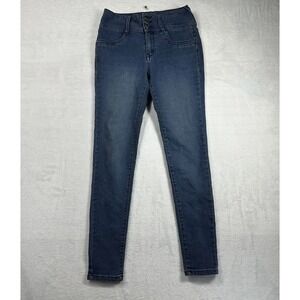 Wallflower Skinny Jeans Womens 7 Blue Denim Mid Rise Triple Button Zip Fly 26X28